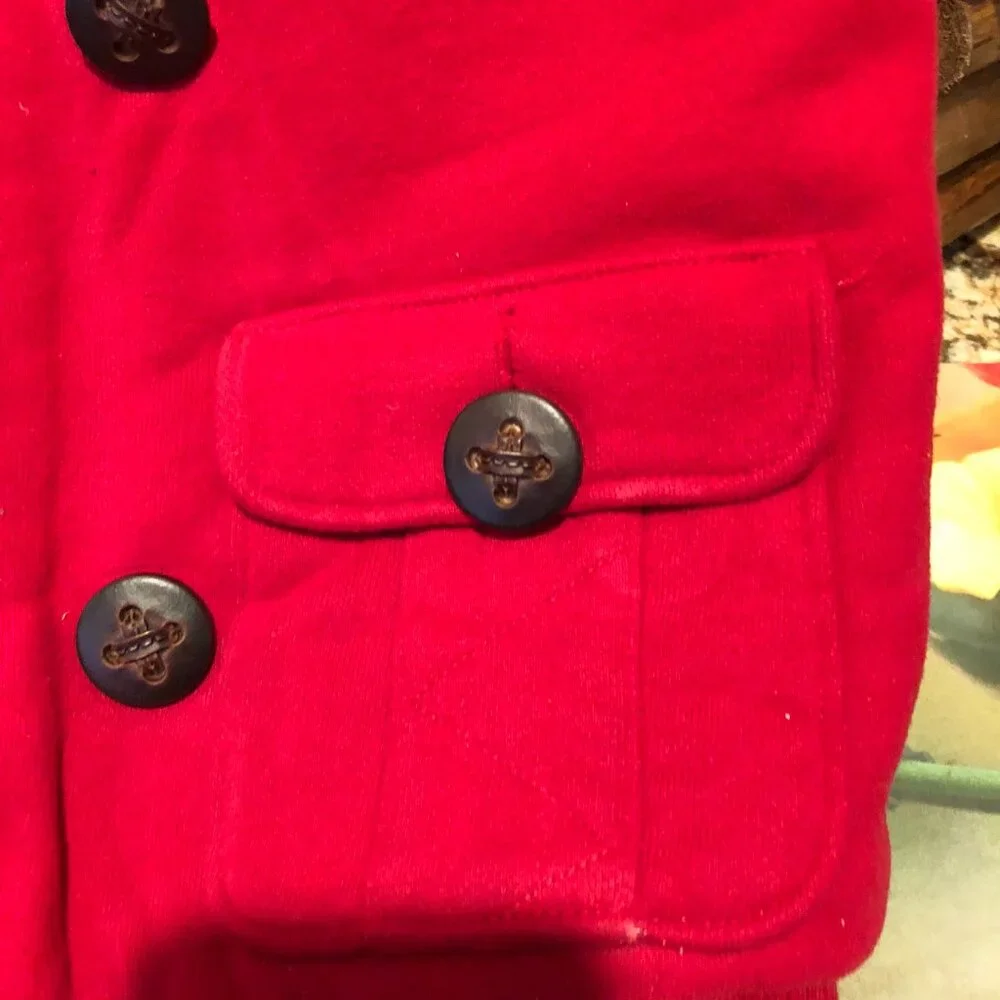 Old Navy Girls Fleece Lined Vest Zipper & Toggle Zip Button Red Small